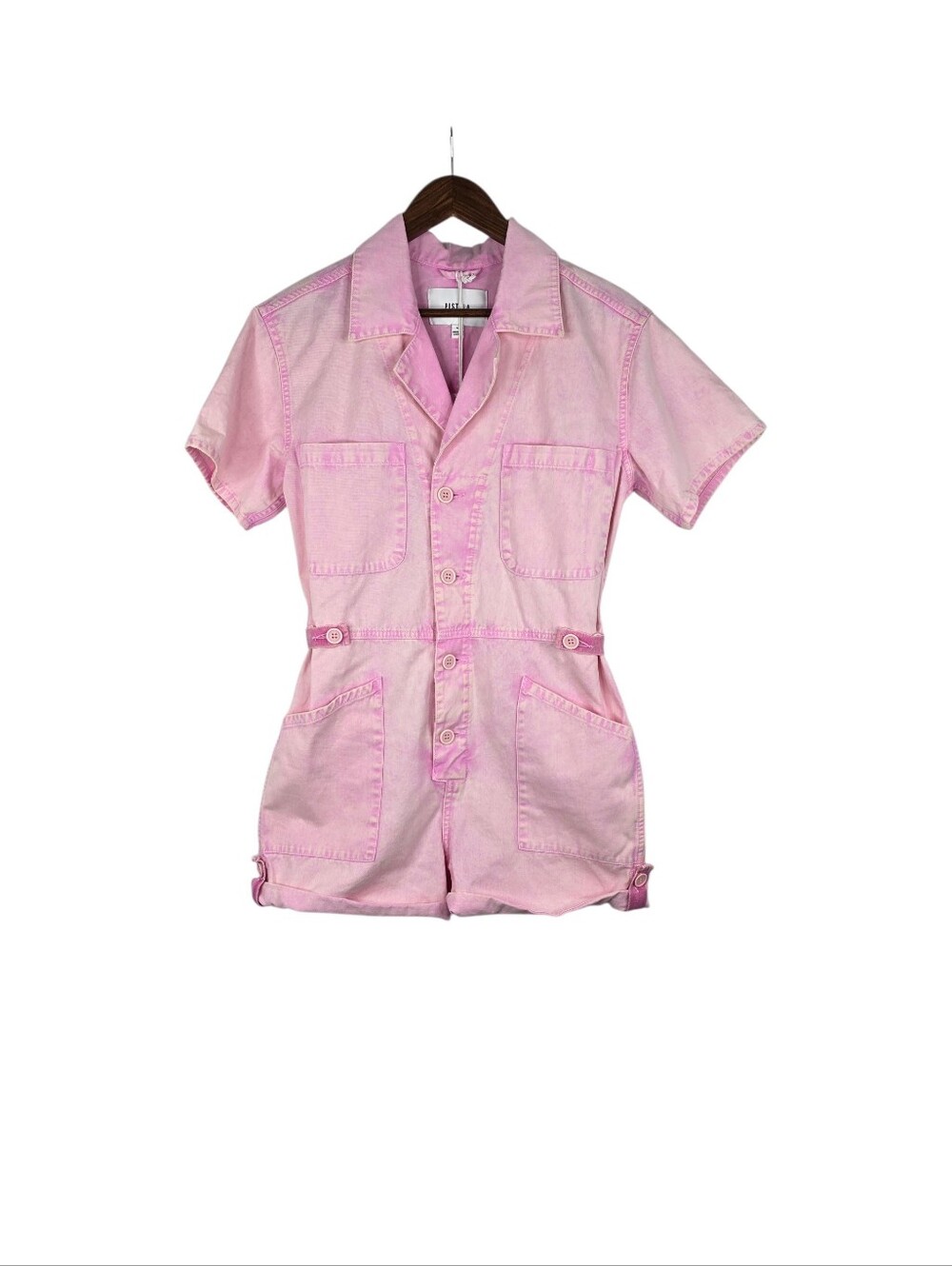 Pistola Parker Short Sleeve Pink Denim Romper Utility Jumpsuit Aurora Acid New S